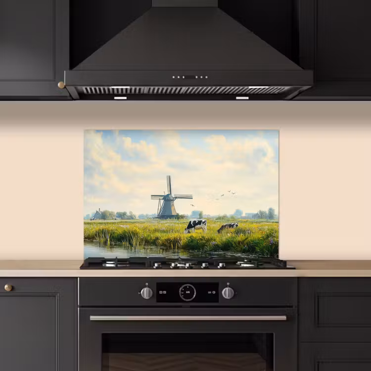 Spatscherm keuken - Koeien - Windmolen - Weide - Blauw — 5