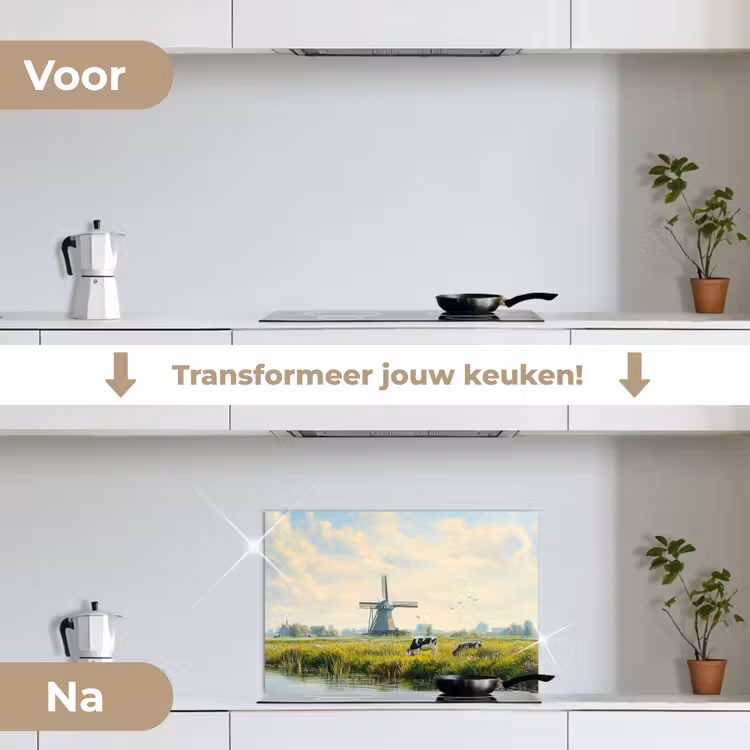Spatscherm keuken - Koeien - Windmolen - Weide - Blauw — 7