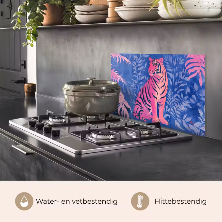Spatscherm keuken - Tijger - Roze - Bladeren - Jungle — 2