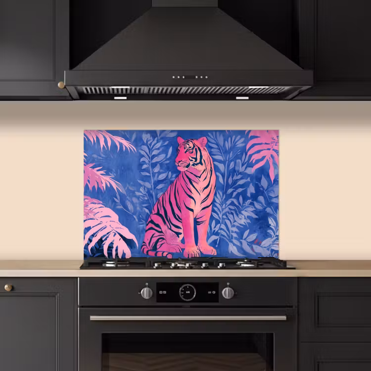 Spatscherm keuken - Tijger - Roze - Bladeren - Jungle — 5