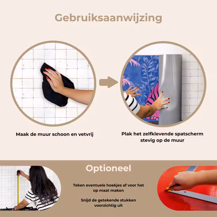 Spatscherm keuken - Tijger - Roze - Bladeren - Jungle — 6