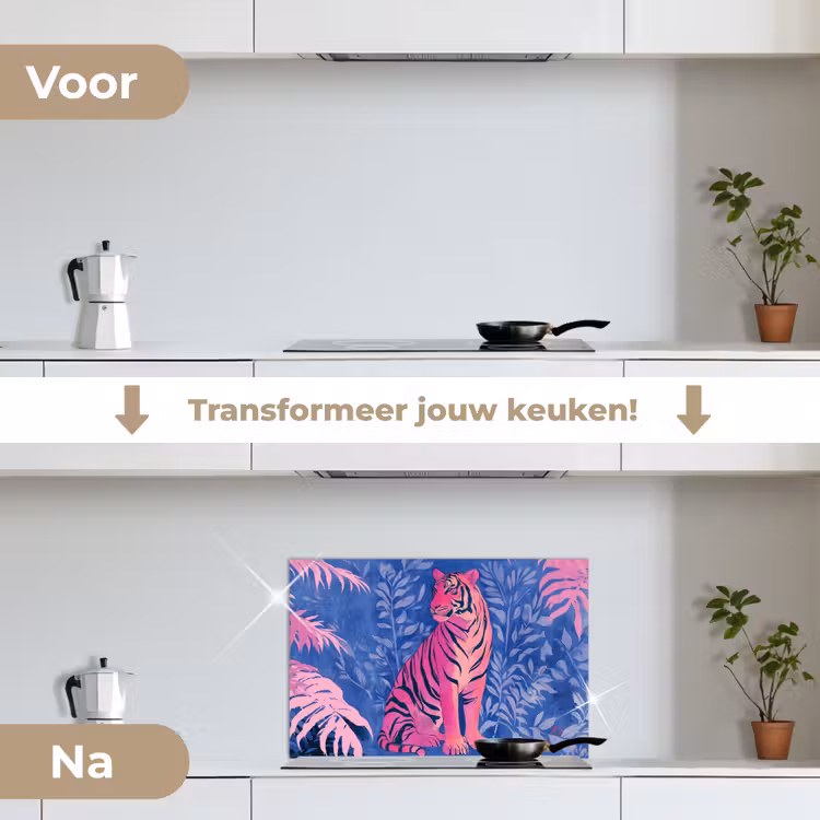 Spatscherm keuken - Tijger - Roze - Bladeren - Jungle — 7