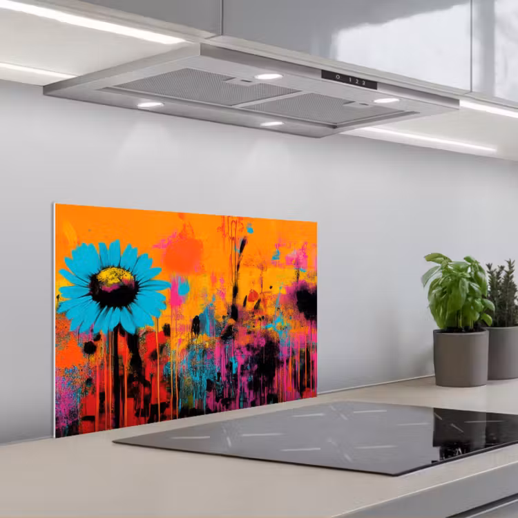 Spatscherm keuken - Zonnebloemen - Abstract - Oranje — 1