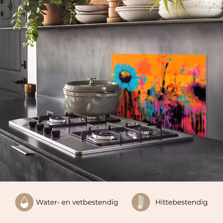 Spatscherm keuken - Zonnebloemen - Abstract - Oranje — 2