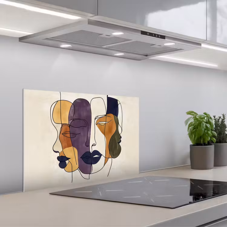 Spatscherm keuken - Abstract - Overlappende gezichten - Paars - Donkergroen — 1