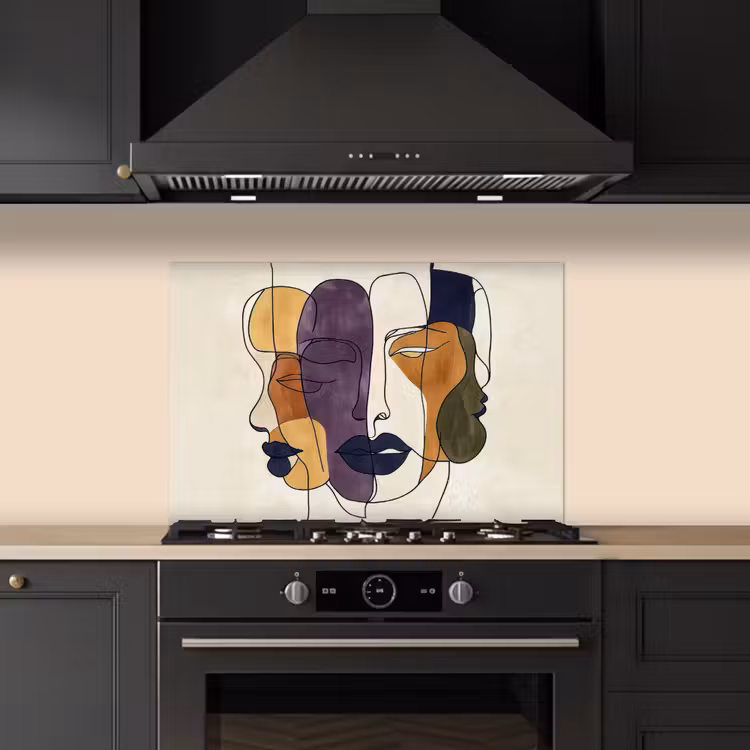 Spatscherm keuken - Abstract - Overlappende gezichten - Paars - Donkergroen — 5