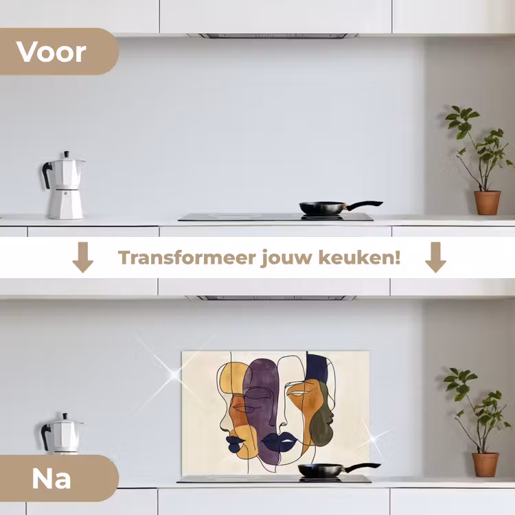 Spatscherm keuken - Abstract - Overlappende gezichten - Paars - Donkergroen — 7