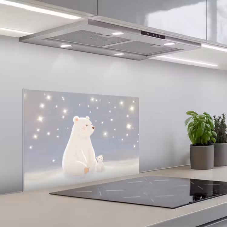 Spatscherm keuken - Ijsbeer - Sneeuw - Sterren - Blauw — 1
