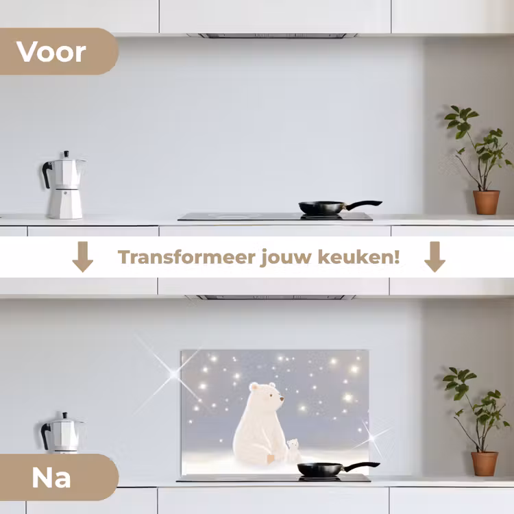 Spatscherm keuken - Ijsbeer - Sneeuw - Sterren - Blauw — 7