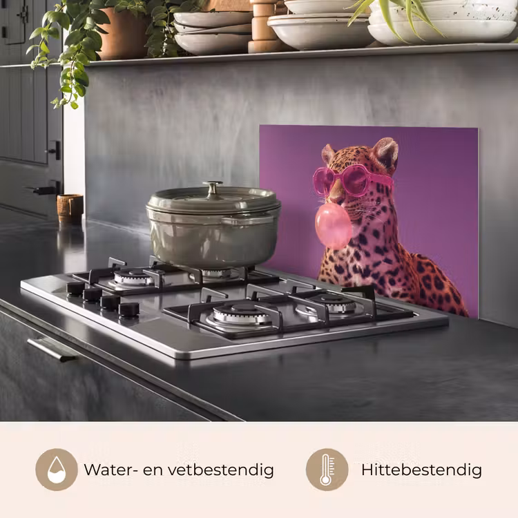 Spatscherm keuken - Panter - Zonnebril - Kauwgombel - Roze — 2
