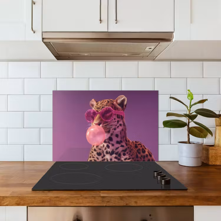 Spatscherm keuken - Panter - Zonnebril - Kauwgombel - Roze — 3