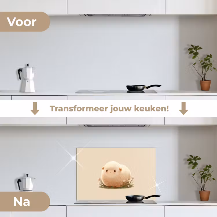 Spatscherm keuken - Schaap - Beige - Bloemen — 7