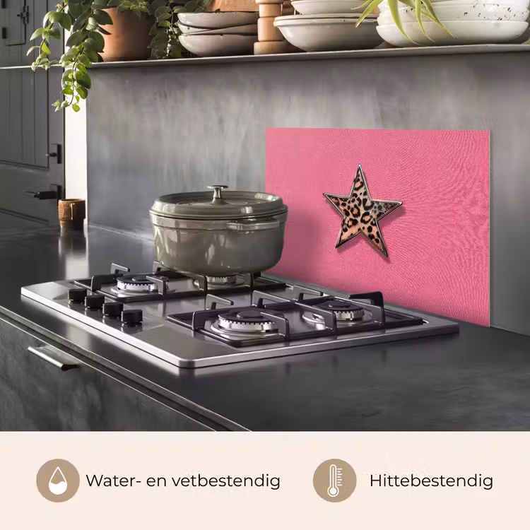 Spatscherm keuken - Ster - Luipaard - Print - Roze — 2
