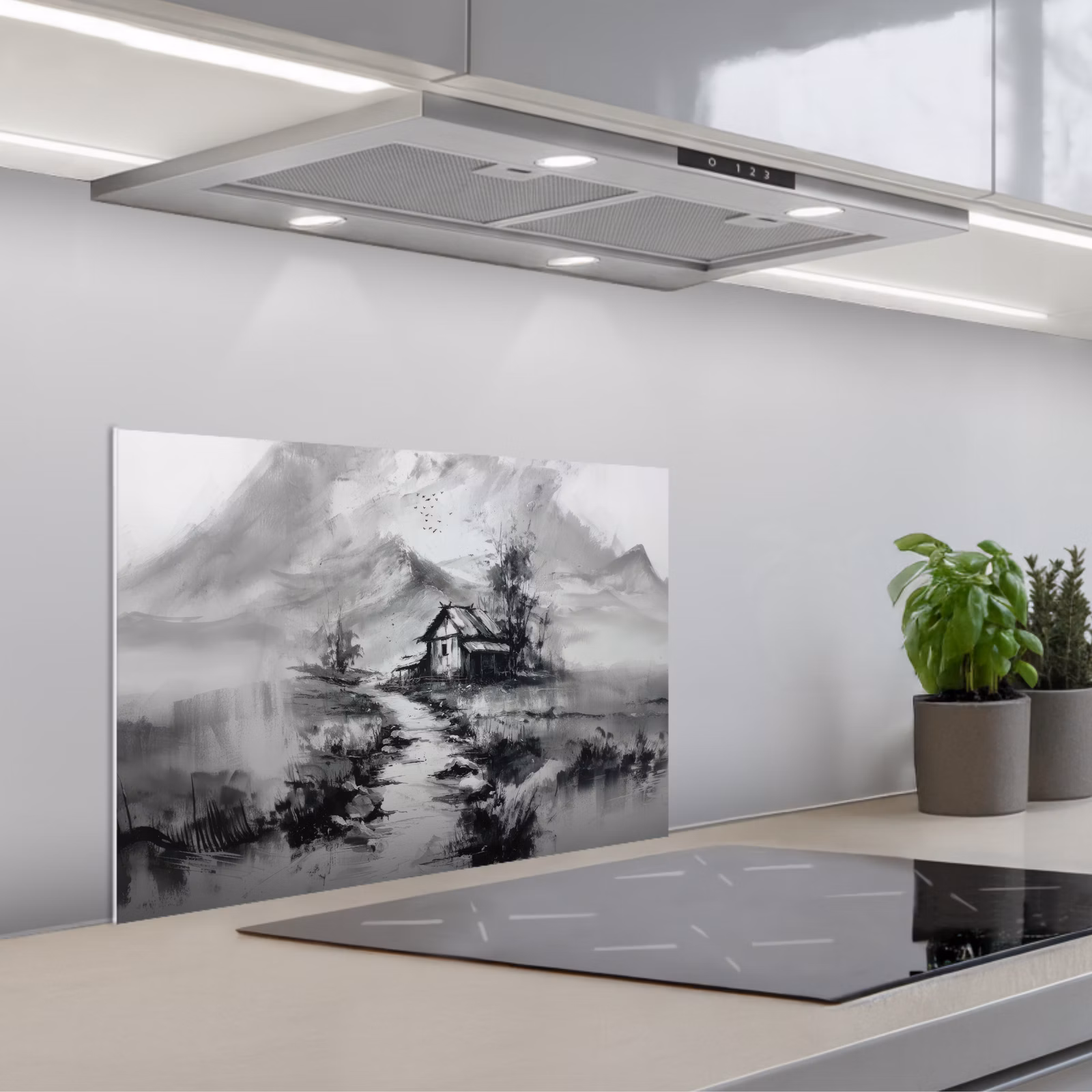 Spatscherm keuken - Hut - Grijs - Bergen - Mistig — 1