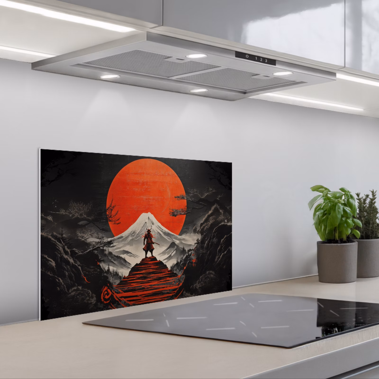 Spatscherm keuken - Krijger - Rode trappen - Zon - Berg — 1