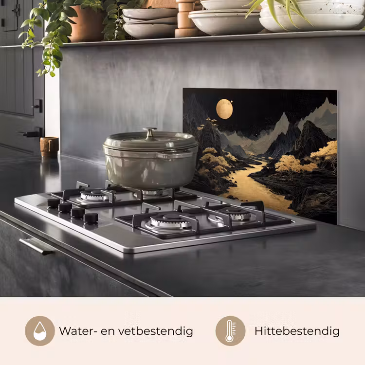 Spatscherm keuken - Gouden rivier - Bergen - Maan - Sterrenhemel — 2