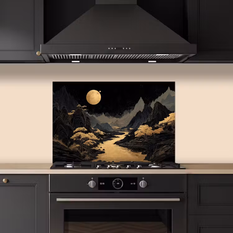 Spatscherm keuken - Gouden rivier - Bergen - Maan - Sterrenhemel — 5