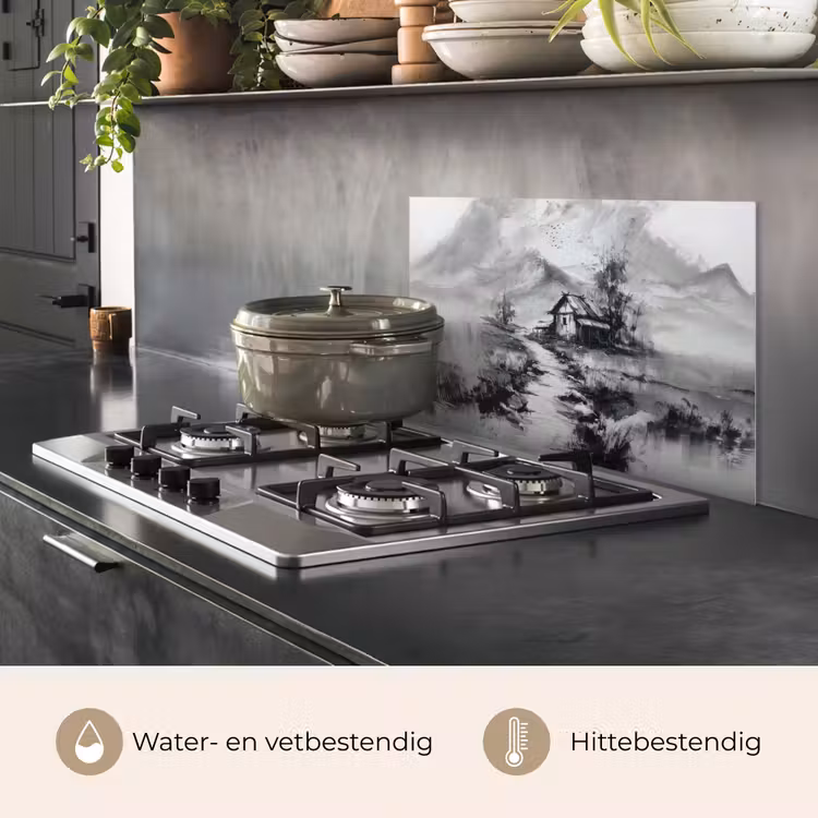 Spatscherm keuken - Hut - Grijs - Bergen - Mistig — 2