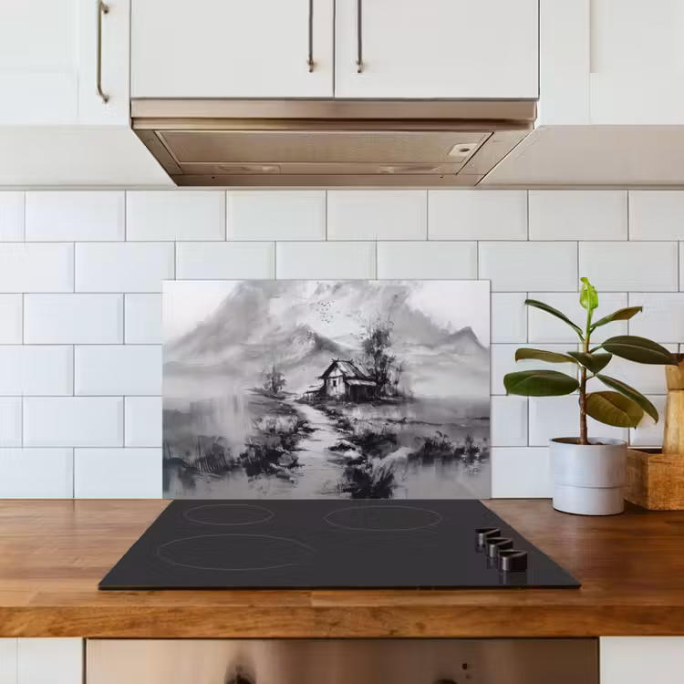 Spatscherm keuken - Hut - Grijs - Bergen - Mistig — 3