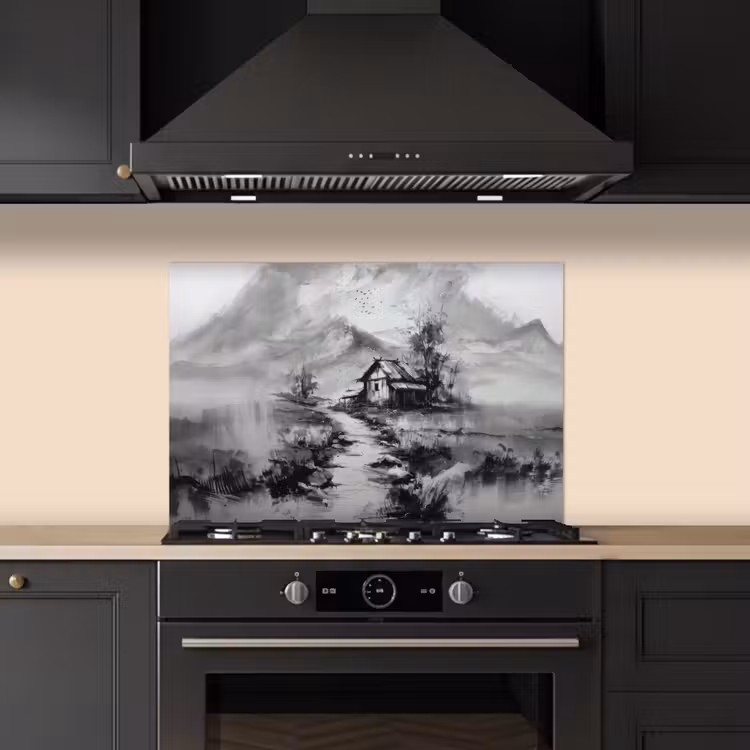 Spatscherm keuken - Hut - Grijs - Bergen - Mistig — 5