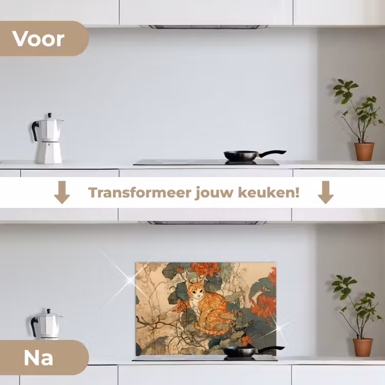 Spatscherm keuken - Kat - Sierlijk - Bloemen — 7