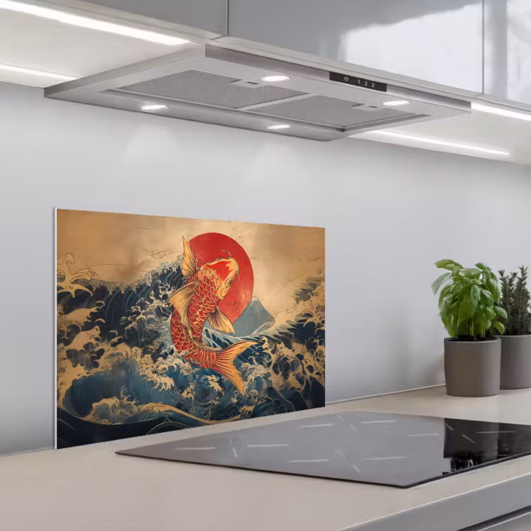 Spatscherm keuken - Koi - Zee - Golven - Zon — 1