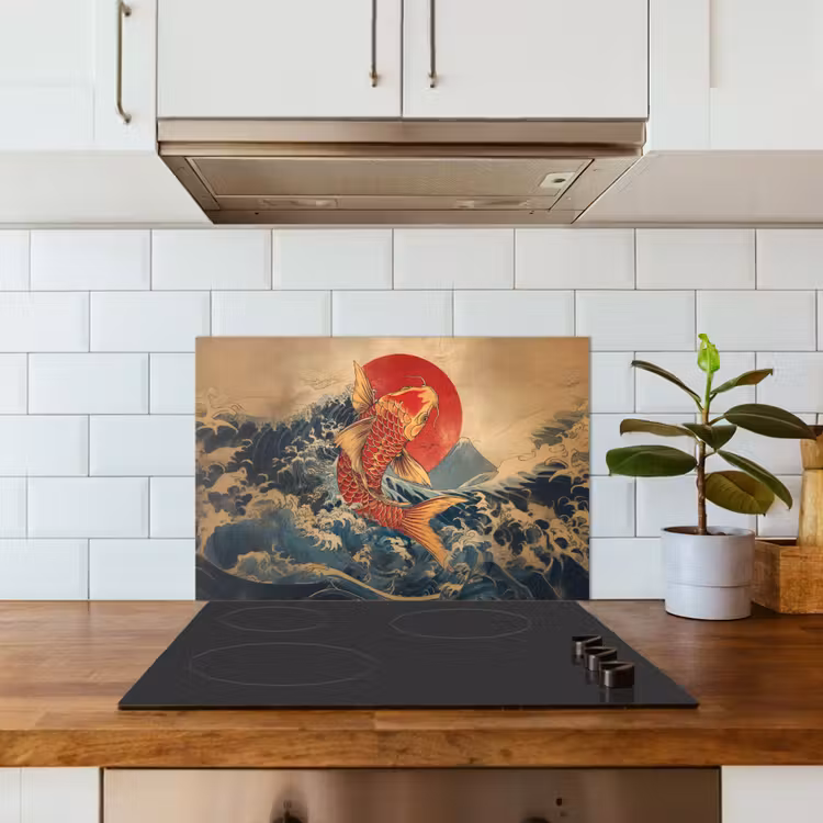 Spatscherm keuken - Koi - Zee - Golven - Zon — 3