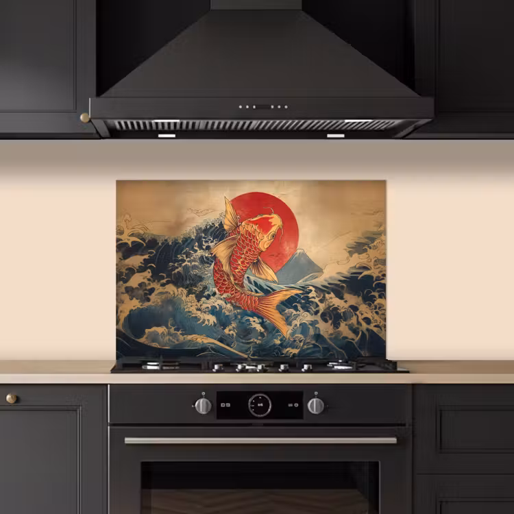 Spatscherm keuken - Koi - Zee - Golven - Zon — 5