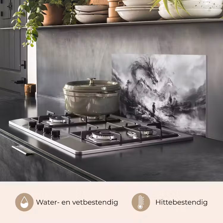 Spatscherm keuken - Krijger - Draak - Grijs — 2