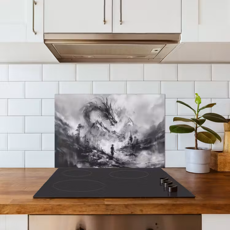 Spatscherm keuken - Krijger - Draak - Grijs — 3