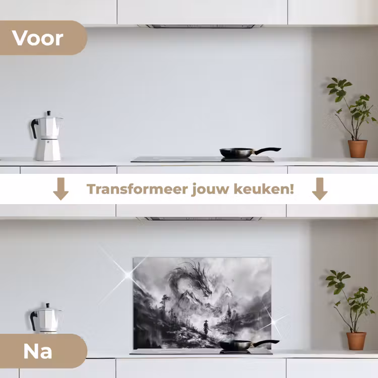 Spatscherm keuken - Krijger - Draak - Grijs — 7