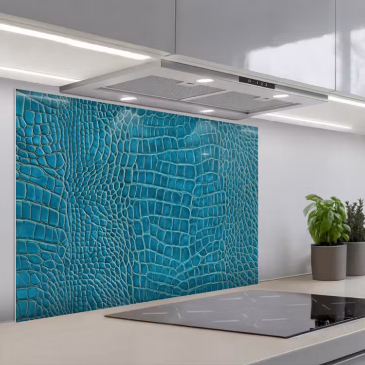 Spatscherm keuken - Krokodillenleertextuur - Blauw - Exotisch — 1