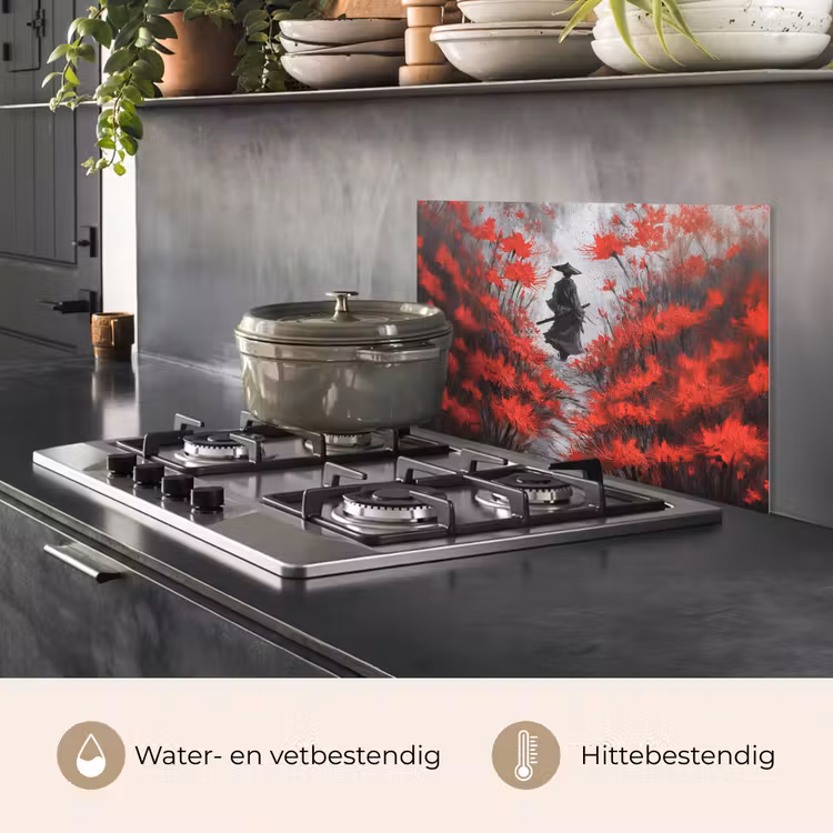 Spatscherm keuken - Rode bloemen - mistig - Man — 2