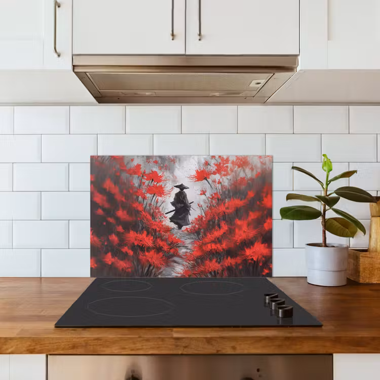 Spatscherm keuken - Rode bloemen - mistig - Man — 3