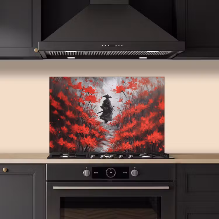 Spatscherm keuken - Rode bloemen - mistig - Man — 5