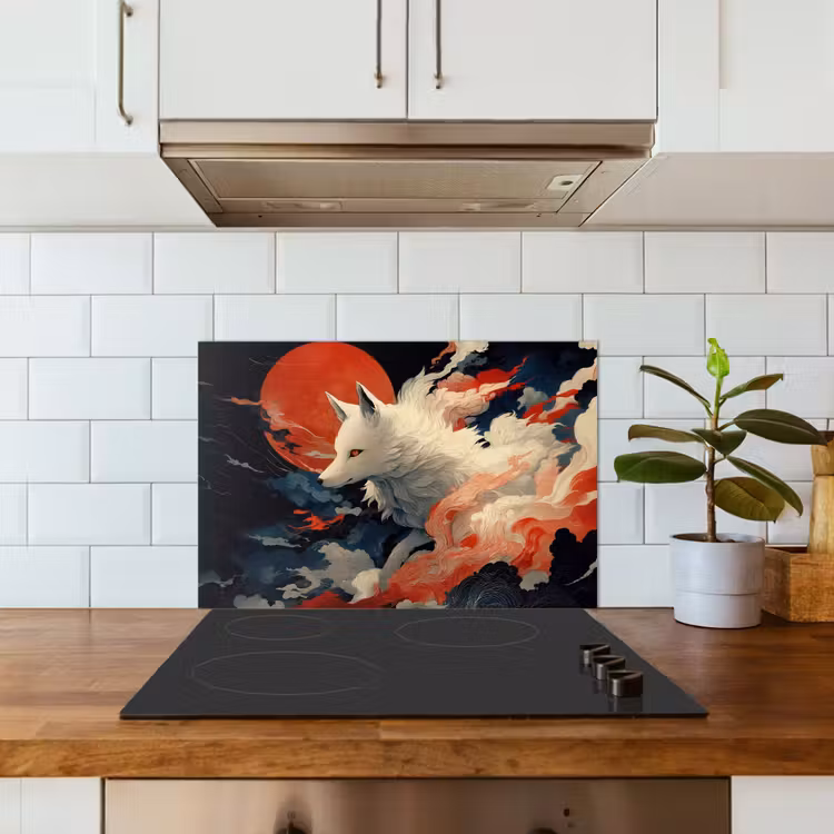 Spatscherm keuken - Witte vos - wolken - maan — 3