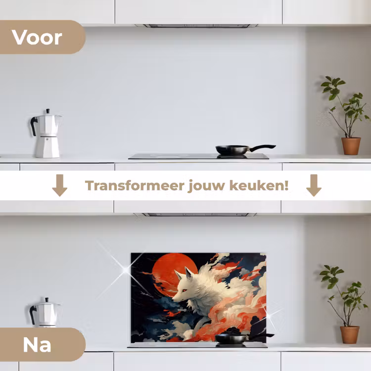 Spatscherm keuken - Witte vos - wolken - maan — 7