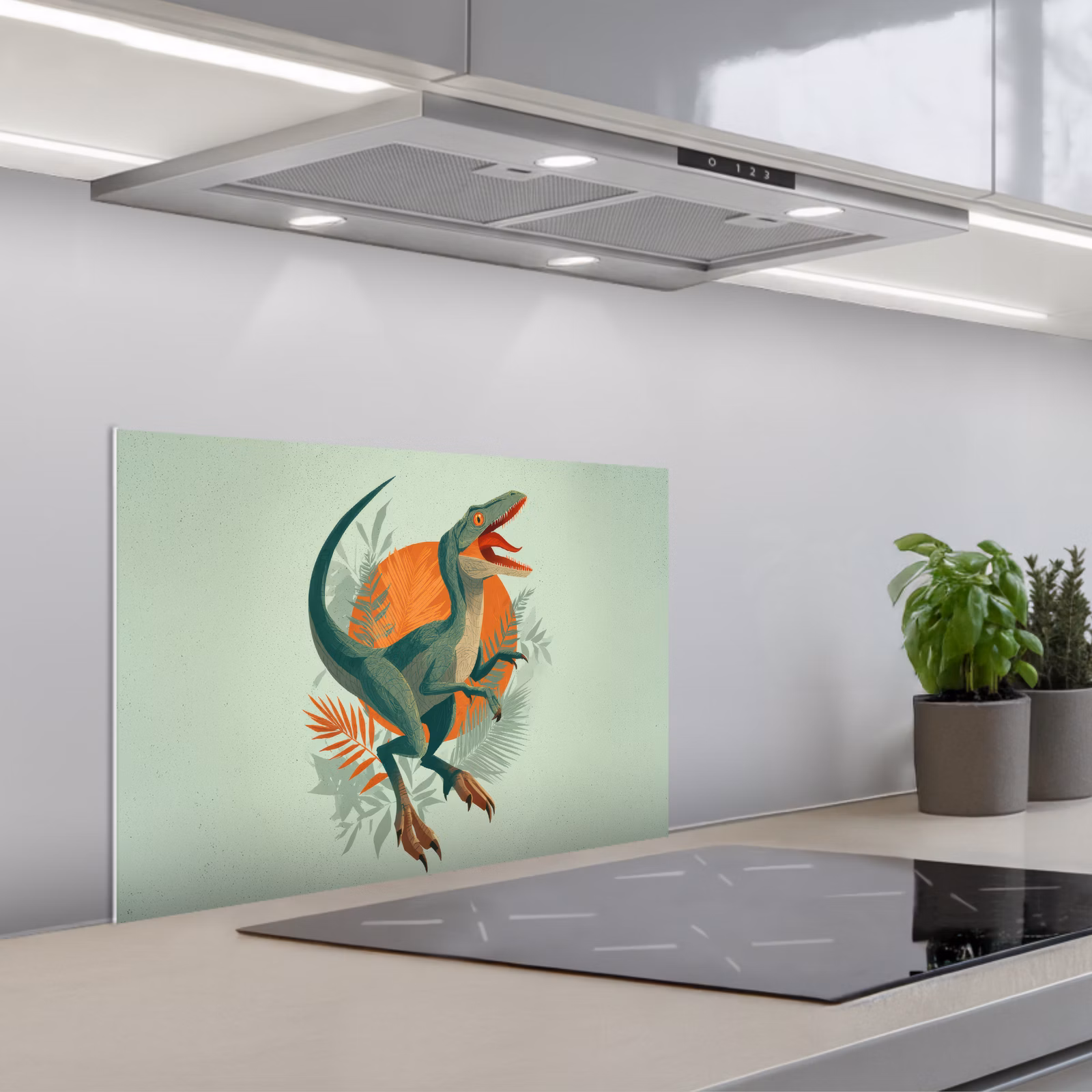 Spatscherm keuken - Dino - Bladeren - Grafisch - Groen — 1