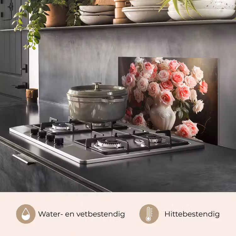 Spatscherm keuken - Bloemen - Rozen - Vaas - Stilleven - Boeket — 2