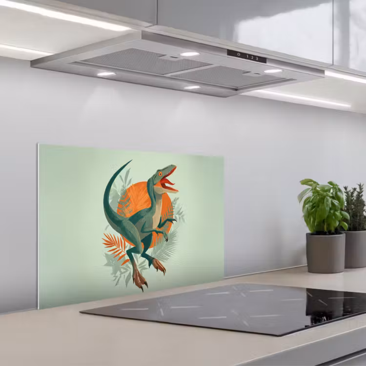 Spatscherm keuken - Dino - Bladeren - Grafisch - Groen — 1
