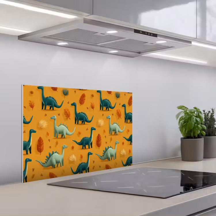 Spatscherm keuken - Dinosaurussen - Stekels - Herfstbladeren - Bruin — 1