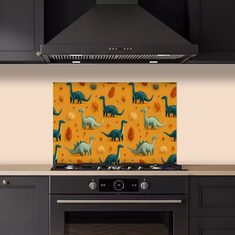 Spatscherm keuken - Dinosaurussen - Stekels - Herfstbladeren - Bruin — 5