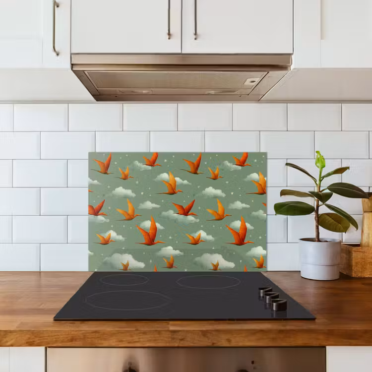 Spatscherm keuken - Dinosaurussen - Wolken - Sterren - Oranje — 3