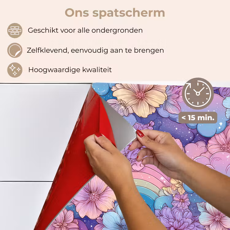 Spatscherm keuken - Regenbogen - Bloemen - Kleurrijk - Wolken — 4
