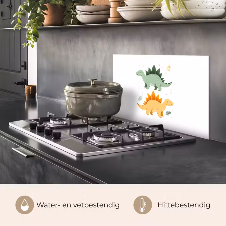 Spatscherm keuken - Sterren - Stegosaurussen - Blaadjes - Groen — 2
