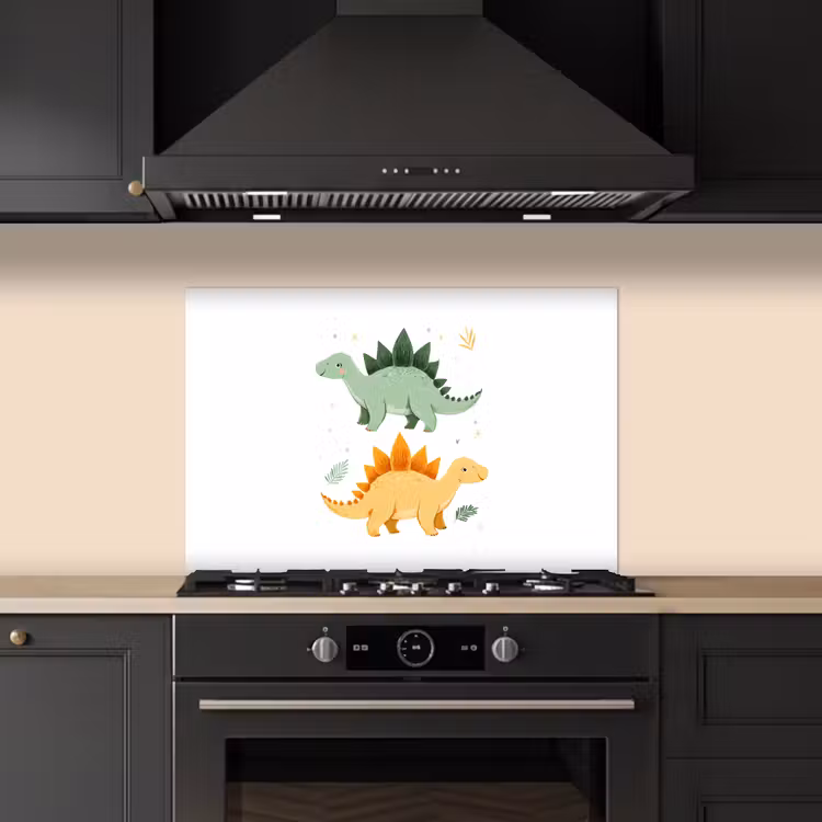 Spatscherm keuken - Sterren - Stegosaurussen - Blaadjes - Groen — 5