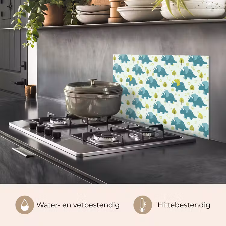 Spatscherm keuken - Triceratop - Blauw - Stippen - Boompjes — 2