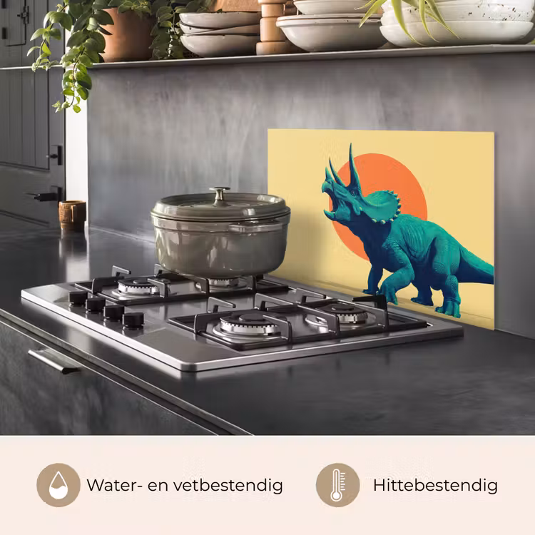 Spatscherm keuken - Triceratops - Cirkel - Oranje - Hoorns — 2