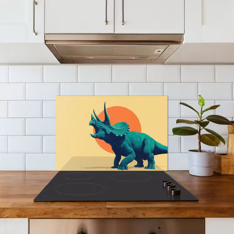Spatscherm keuken - Triceratops - Cirkel - Oranje - Hoorns — 3