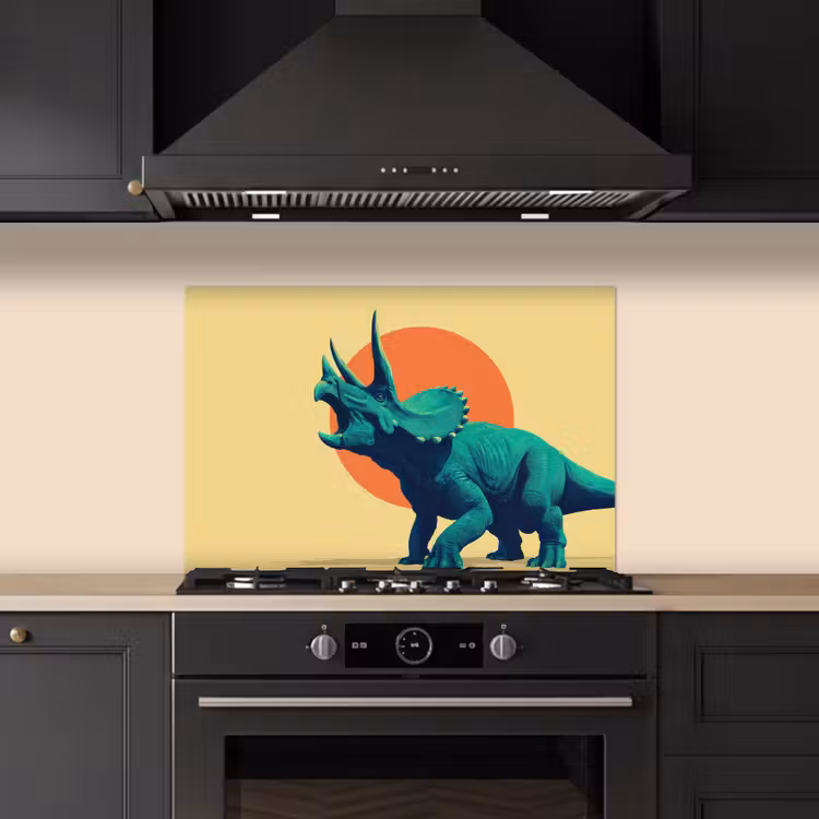 Spatscherm keuken - Triceratops - Cirkel - Oranje - Hoorns — 5